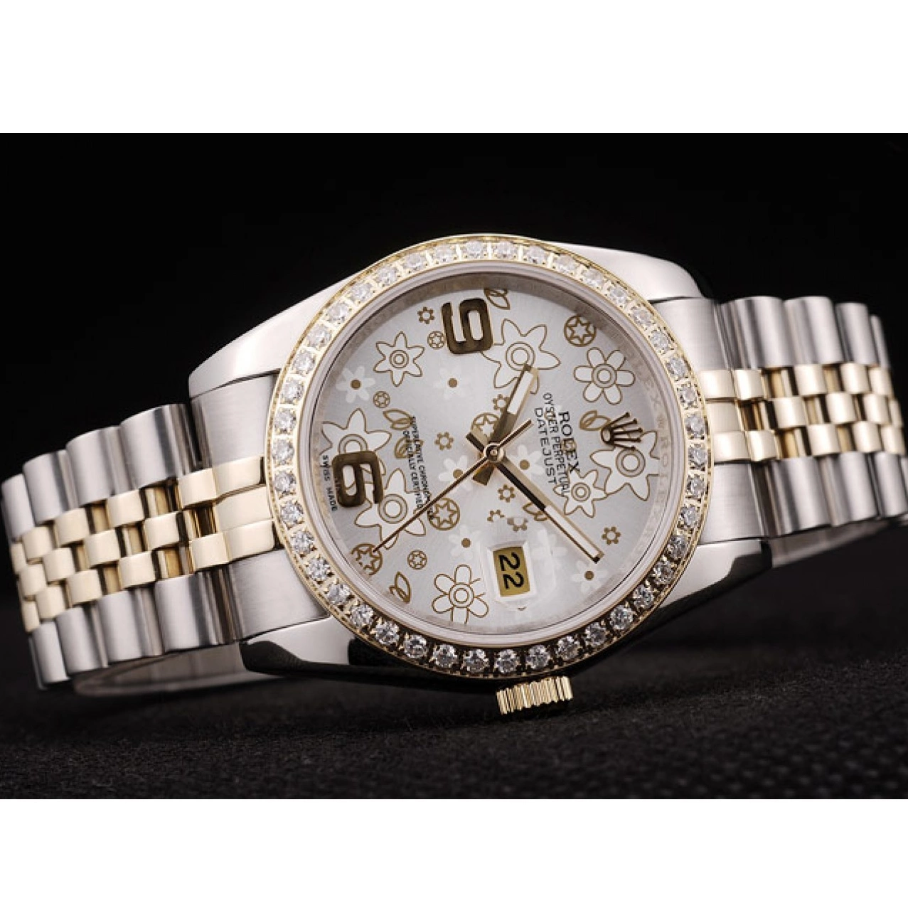 Rolex copies cheap Stainless Flowers Dial Rolex Steel Diamonds Case Silver Plated Brushed DateJust 0820